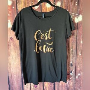 C&A Black and Gold With Sequins Graphic Tee Large
